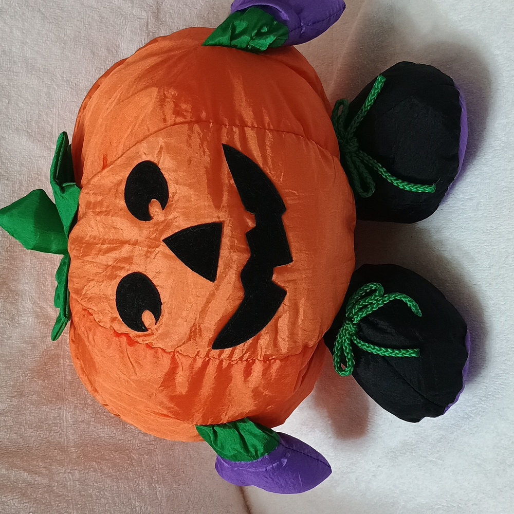 vintage nylon pumpkin man stuffed pillow fall decor